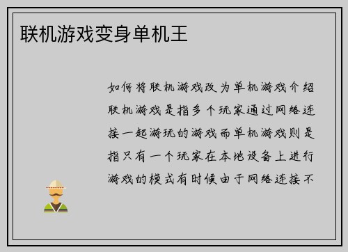 联机游戏变身单机王